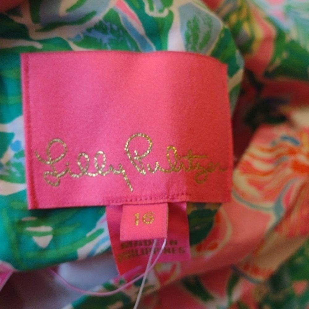 NWT Lilly Pulitzer Nalani Dress puff sleeve pink green size 16 - Picture 9 of 14
